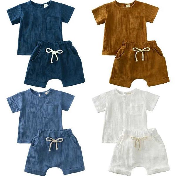 Set di abbigliamento 2024 bambini bambini bambini per bambini per bambini in cotone biologico neonato+pantaloncini per abiti da ragazza outfit PCS H240507