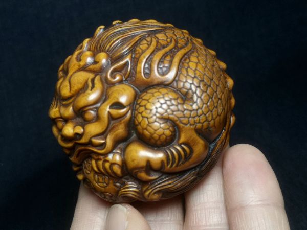 Sculture 1919 Arte antica vecchia mascotte intagliata a mano in bosso cinese pi xiu kylin statue netsuke regalo in pendente collezionabile