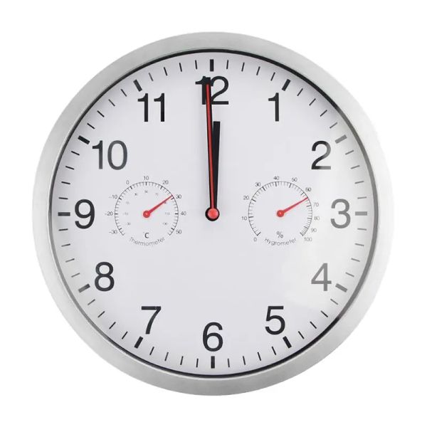 Uhren Metall Stille Quarz Wanduhr Stille Sweep -Bewegung Thermometer Hygrometer