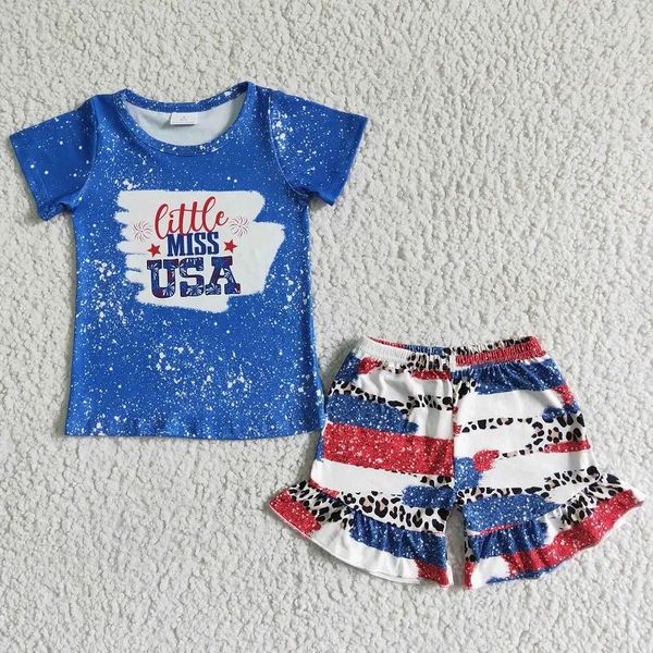 Set di abbigliamento BAMBINI FASHI BASCHI Piccolo Miss USA National Day Short Short Leopard Stampa set da boutique all'ingrosso vestiti per bambini