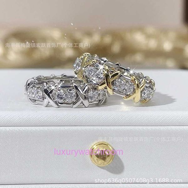 Frauen Band Tiifeany Ring Jewelry V Gold Plated Cross Set Diamond für Frauen hochgradig CNC Hand eingelegtes sechzehn x passender Schwanz