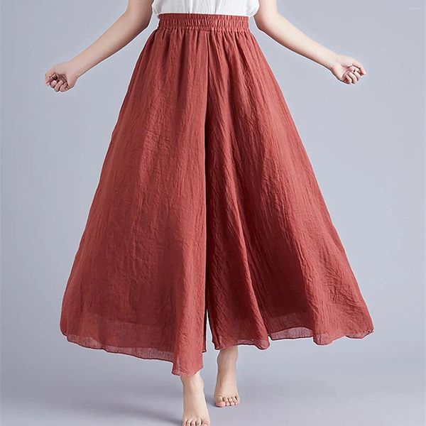 Calças femininas moda a cor pura cor plissada cintura chiffon culotte internet celebridade vendendo calças de verão