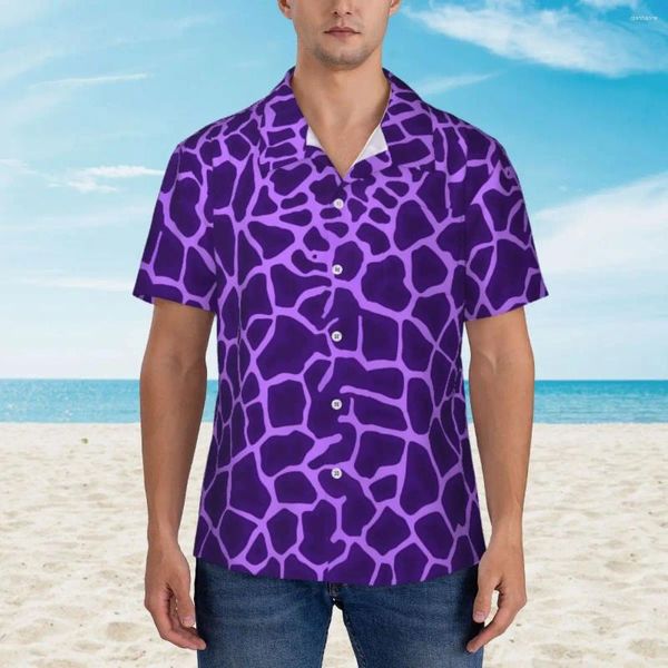 Herren lässige Hemden Hawaiian Hemd Urlaub Giraffe Print Blusen lila Tier Neuheit Männer Kurzarm Y2k lustige Tops