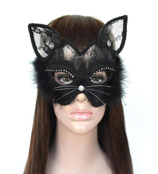 Masquerade -Maske Spitze sexy weibliche Katze Gesicht PVC Halloween Maske Weihnachtslieferungen GD5204964065