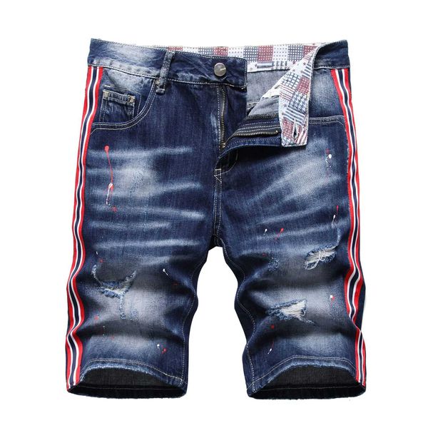 Jeans masculino masculino rasgou shorts jeans masculinos shorts azuis novos moda de moda de rua elástica shorts srtai srtai jeansl2405