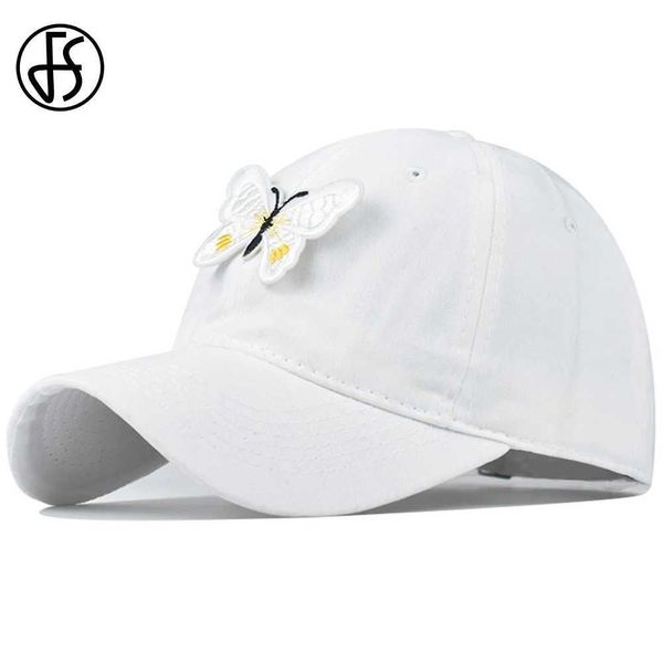 Ball Caps FS White Butterfly Baseball Cap Outdoor Sun Shade Caps для женщин Ladies Summer Street Fashion Женщины шляпы Bone Snapback Hats 2024 Y240507