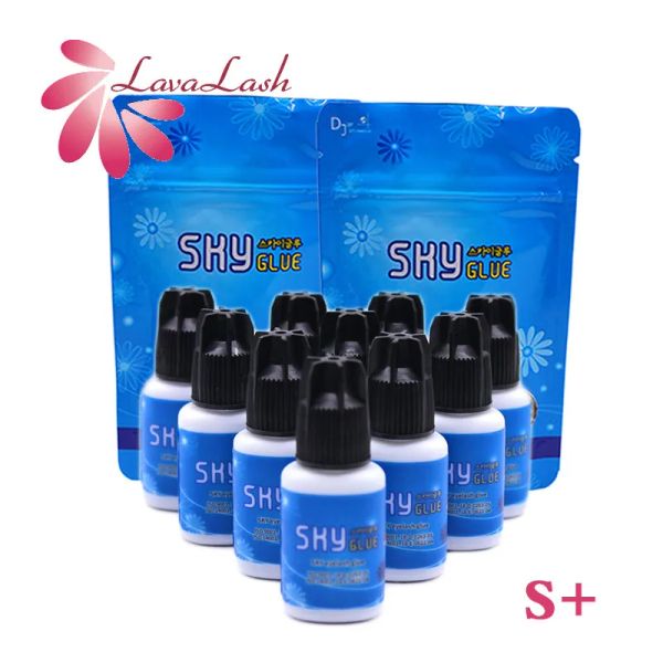 Ciglia 10 bottiglie cielo s+ colla singolo asciugatura rapida estensioni ciglia in collaudo nero 5 ml corea adesive strumenti di bellezza nera