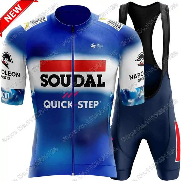 Team Soudal Schnelle Stiefkreislauf -Trikot -Set Summer Clothing Men Herren -Rennrad Hemd Anzug Fahrrad Bib Shorts MTB Uniform 240506