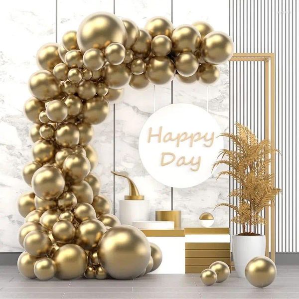 Decoração de festa 105pcs Balões metálicos de ouro Arco Kit Chrome Latex Balloon Garland para casamento de aniversário Revelar a decoração dos namorados