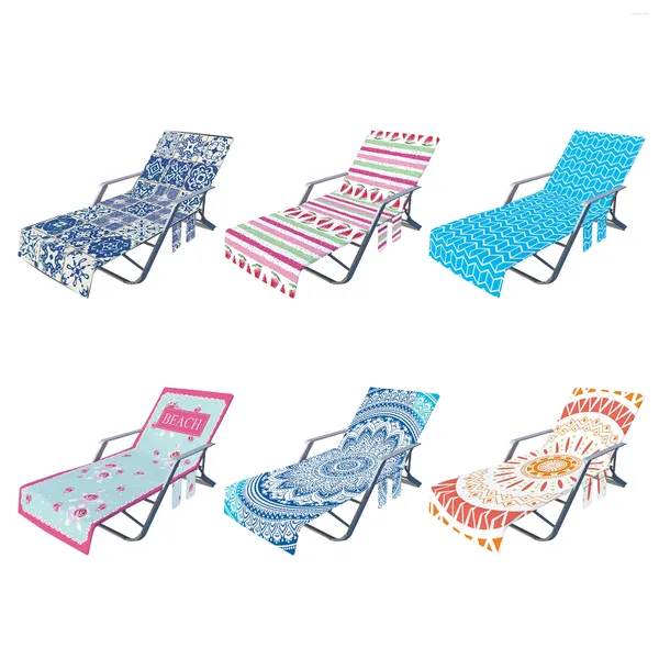 Chaves de cadeira Toalha de tapete de capa de praia com bolsos laterais piscina de verão Cama fresca Garden Garden Bath Lazy Lounger #W0