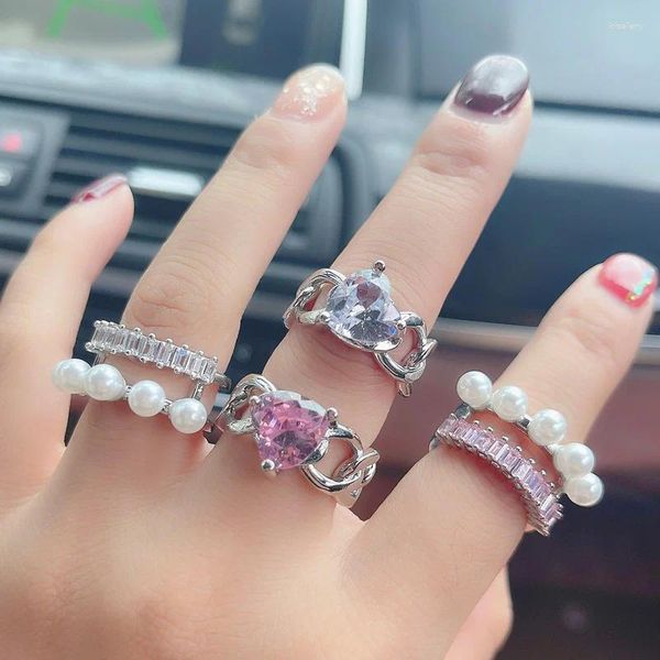 Clusterringe Mwsononya Korean süße Luxuskristall Doppelschichten für Frauen Damen elegante Perlenperlen Finger Ring Schmuck Geschenke