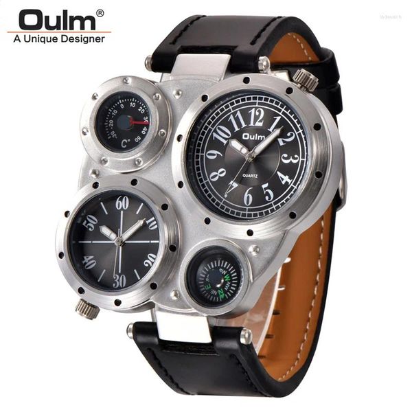 Нарученные часы Fashion Oulm Top Brand Big Face Luxury Original Imported Quartz Men Уникальный дизайн двойной декоративный компас личность