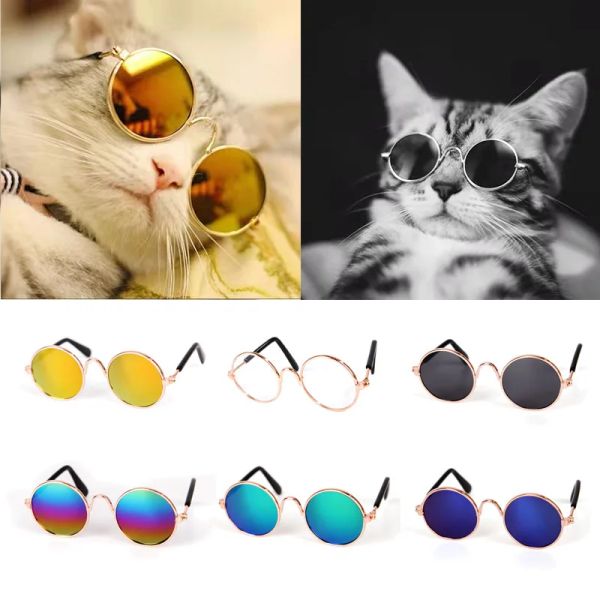 Case simpatici occhiali da sole rotondi vintage Accessori per gatti per gatti per cani per piccoli prodotti per animali domestici Reflection occhiali occhiali foto