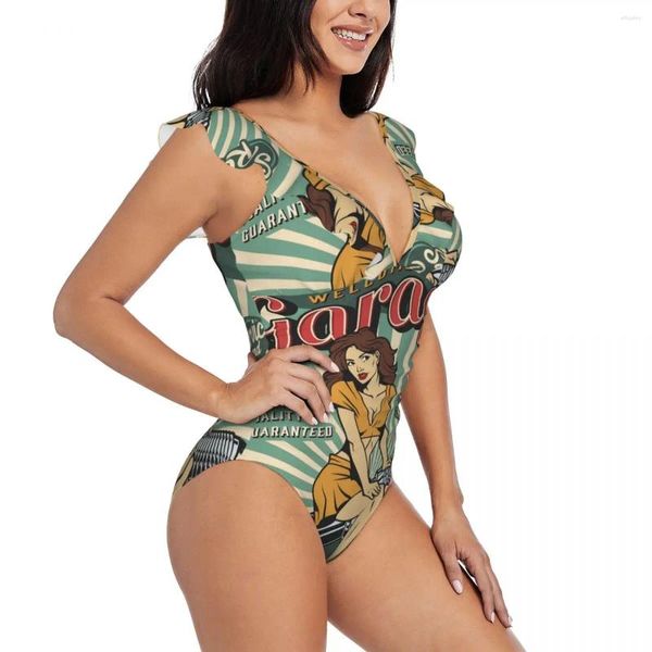 Женские купальники Женские винтажные сервисные плакаты с Pin Up Girl Sexy Piece Sexy Ruffle Swimsuit Summer Beach Wear Baging Batching костюм