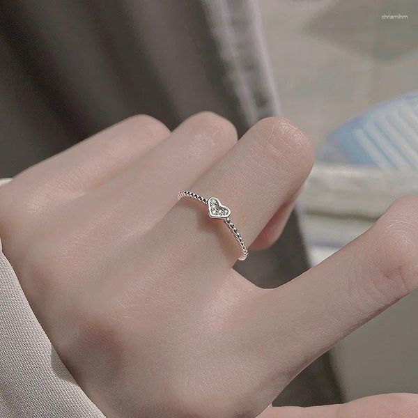 Rings de cluster weiyue versão coreana S925 Sterling Silver Literary Love Ladies Ring Retro Fashion Peach Heart Finger Index