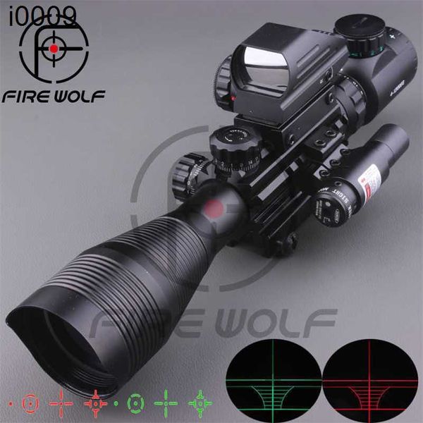 Original neuer 2017 4-12x50eg Tactical Rifle Scope mit holographischer 4 Ruhestion Sicht Red Laser Combo Airsoft Sight Hunting