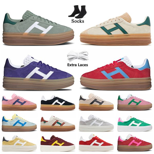 Luxury Platform Gazelle Bold Designer Gazelles Shoes Women Flat Trainers Silver Cream True Pink Green Almost Blue【code ：L】Girls Sneakers