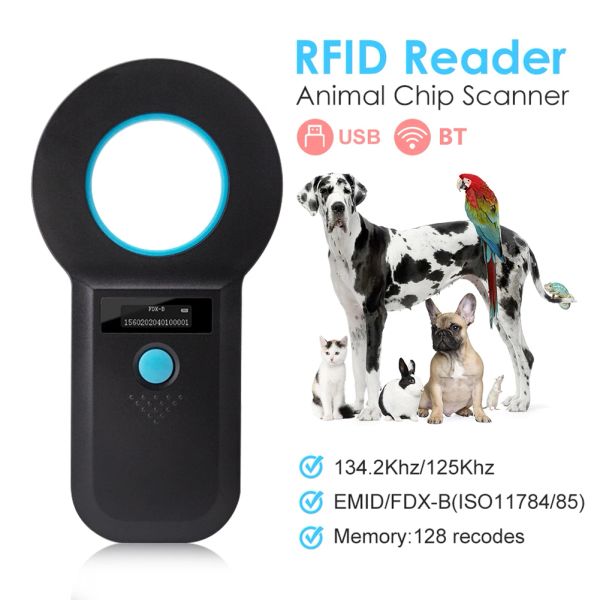 Scanner 134.2kHz Tier RFID Reader 125kHz Pet ID Reader Cat Dog Microchip Scanner Emid FDXB Glass Chip Tag Reader USB2.0 Bluetooth