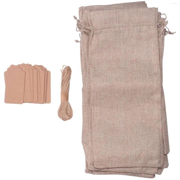 Armazenamento de cozinha 12 peças Bolsas de vinho Burlap garrafa de juta com cordões de traços reutilizáveis Tags de presente para degustação cega de festa B