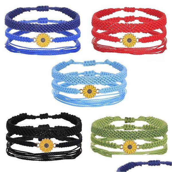 Bracelets de charme Bracelete feminina Mada artesanal corda de verão Bohemian Sunflower Conjunto de amizade ajustável Torno