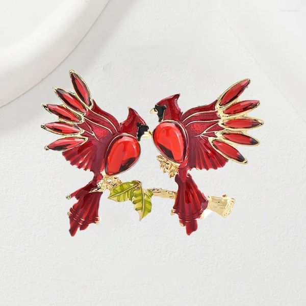 Spille donne uomini squisiti color rosso smalto in resina in pietra doppio uccello badge uccelli unisex party nudo nucleo per le spille