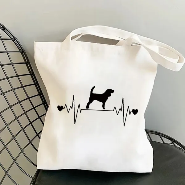 Alışveriş çantaları kalp atışı sevimli köpek omuz çantası kadınlar bolsa alışveriş Bolso el çantası yeniden kullanılabilir geri dönüşüm kese tote katlanabilir