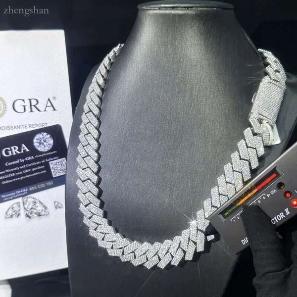 Miami Cuban Link -Kette Halskette Designer für Männer 3 Reihen Bling Moissanit Diamant 20 mm breites Halsketten -Out -Ketten Halsketten Stecker Goldplatten Stein Hip Hop Schmuck 7117