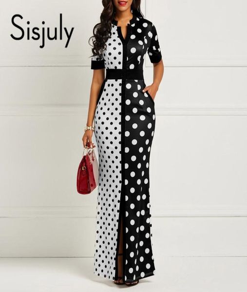 Sisjuly Vintage Bodycon Dress Mulheres longas Polca branca preta Bandagem split skinny Office Lady Party Elegant Sexy Maxi Dressos Y17865978