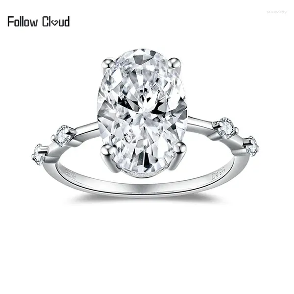 Anéis de cluster seguem a nuvem 4,5ct 8 12mm Oval Moissanite Diamond Engagement com certificados 925 Sterling Silver Wedding Ring for Women