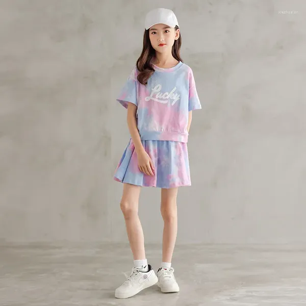 Kleidungssets Sommer Kinder Mädchen Golf Tennis Kleidung Set Kid Krawatte Dye T -Shirts und Röcke 2 Stück Anzug Jugendlicher oberen Boden Outfits