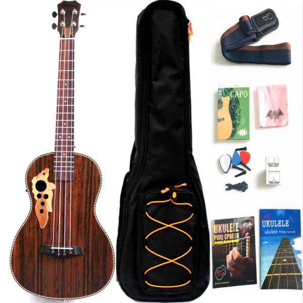 Гитара 30 -дюймовый All Rosewood Bariton Acoustic Electric Electric Ukulele с ферменной стержней с эквалайзером с сумкой для концерта, ремешком, нейлоновой струной, электрическим тюнером