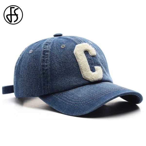 Ballkappen fs Sommer American Street Street Street Style Women Cap Big Letter Wäsche Vintage Denim Männer Baseball Caps Stylish Hip Hop Snapback Hut 2024 Y240507