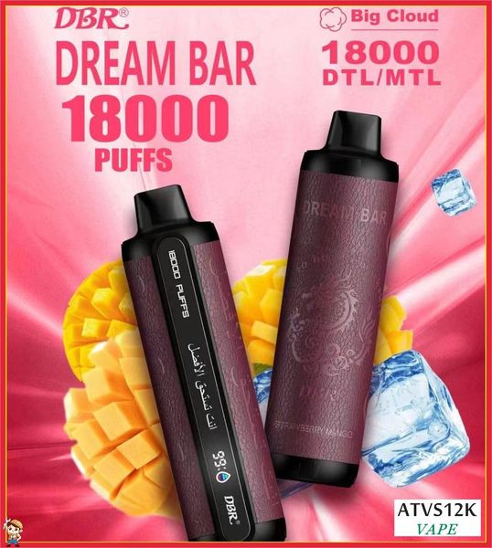 DBR Dream Bar 18K Pro Max Einweg-Einweg-18K-Puffs E-Zigarette Mesh Coil DTL Vape Smart Screen 0% 2% 3% 5% Typ-C-Port Vape Stift 15 Geschmack wählen E-Shisha.