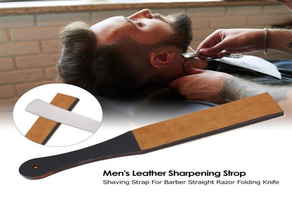 MEN039S Lederschärfen Strop -Rasierriemen für Friseur gerade Rasiermesser Messer Spitzer Gürtel handgefertigtes Acrylgriff6058006