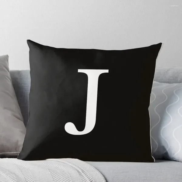 Travesseiro preto básico j lança sofá decorativo na fronha de capa