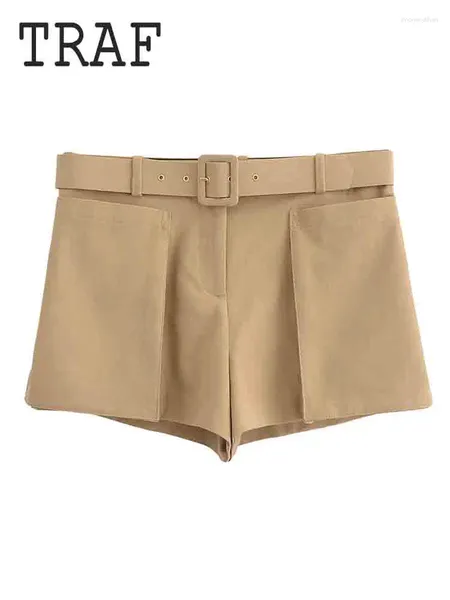 Frauenshorts 2024 mit Gürtel für Frauen Taschen lässige Frau hohe Taille Sommerröcke Streetwear Short Hosen