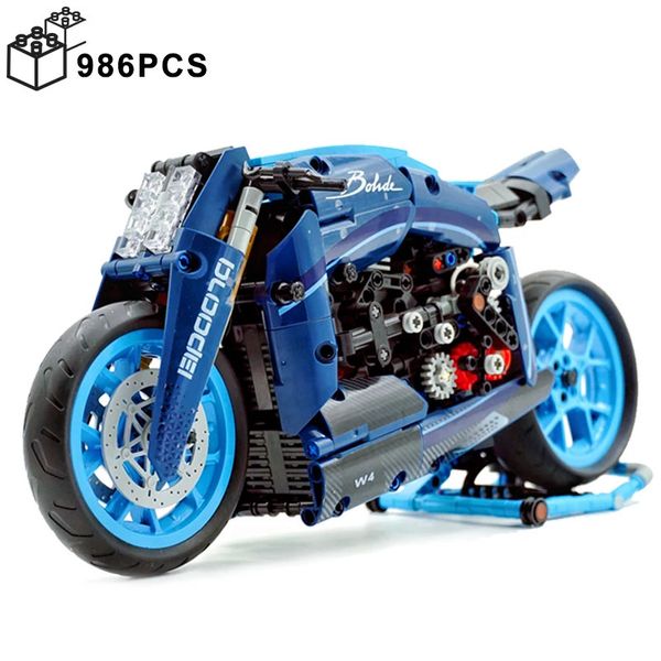 986pcs Technical Famous Diavel Blue Conceito Motocicleta Blocos de Construção Montar Bricks Veículo Toys de Moteira Toys para Boy Kids 240428