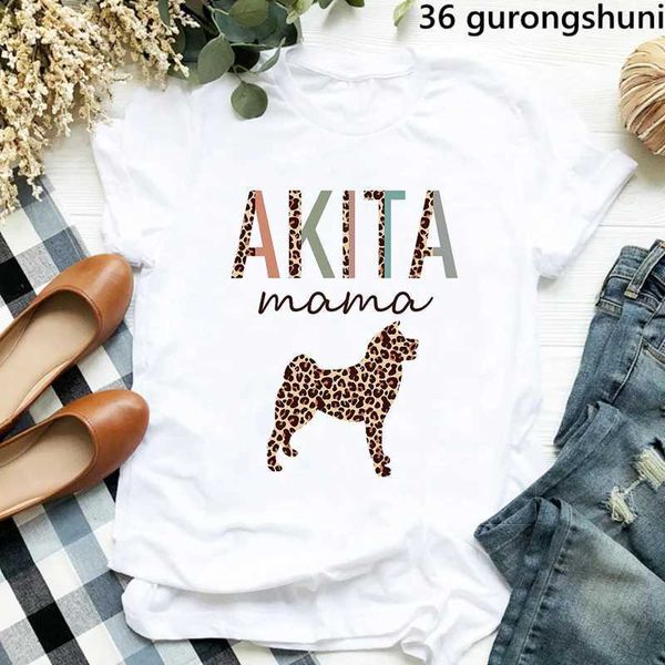 Camiseta feminina cão engraçado mamãe leopard camiseta laboratório beagle poodlie hound doberman kaii akita camiseta feminina roupas tees tees tops d240507