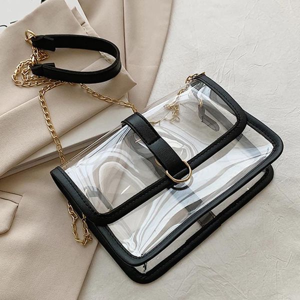 Вечерние сумки модные для женщин ПВХ прозрачная летняя желе, прозрачная стадион одобренная простая дизайнерская цепная цепная плечо.