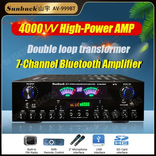 Amplificadores 999BT/555Bt HIFI Estéreo Digital Amplificadores Bluetooth A amplificador de som dinâmico de tela dinâmica para o carro em casa Reunião de Karaokê Cinema Max 4000W