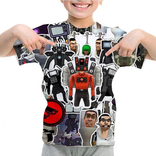 T-shirt per toilette Skibidi divertenti per bambini casual manica corta top-shirt top con top-shirt con scollo o-scollo per bambino 240506