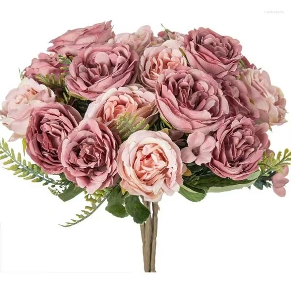 Flores decorativas Buquê peony de seda Bluk Outdoor Home Decoração de Casamento de Natal Plantas Fake Ferns Ferns Bride Diy Presente Artificial