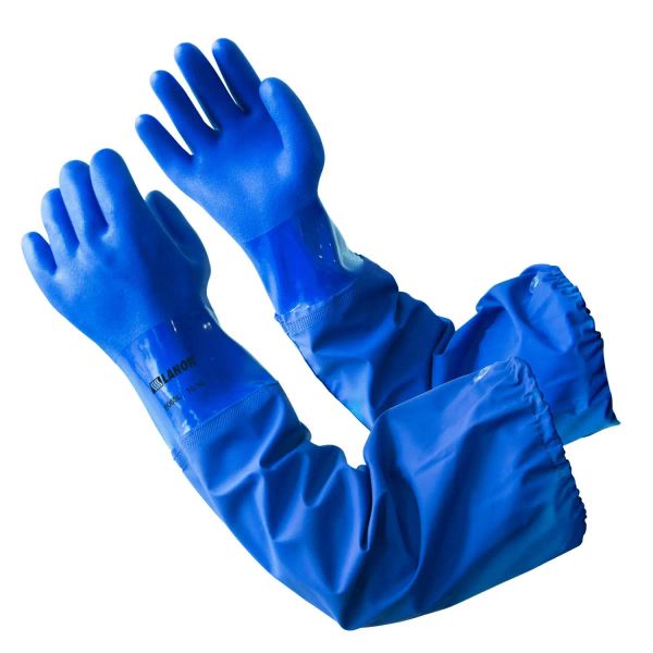 Luvas luvas químicas de 65 cm de espessura/ácido/ácido/alcalina à prova de água resistente a água de algodão PVC Industrial Reutilable Protective Glove