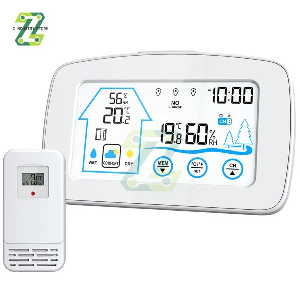 Medigas Grande Tela de toque LCD Sem fio A estação meteorológica do higrômetro para casa sem fio sem fio para casa para casa