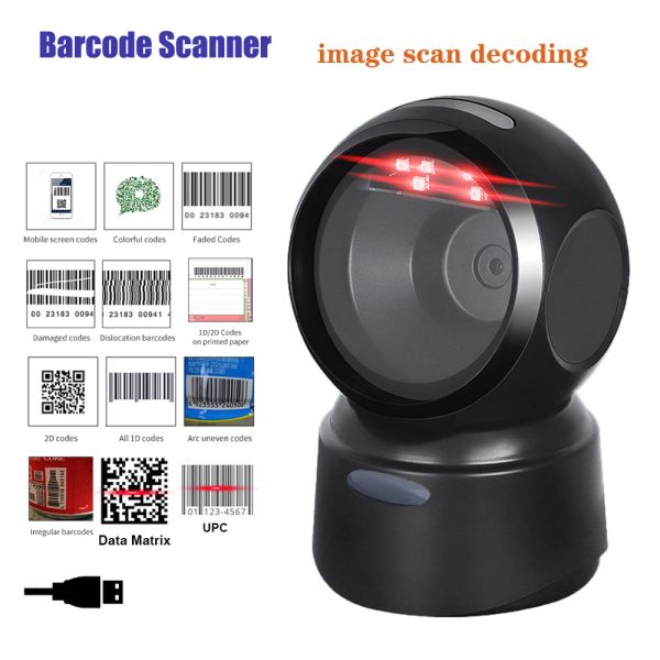 Scanner 2D Barcode -Scanner Omnidirectional Desktop Automatischer Sinn 1D 2D QR -Code -Daten Matrix PDF417 Leser USB für den Einzelhandel Supermarkt