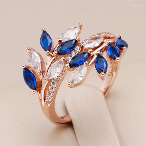 Cluster Rings Kinel Luxury Pull Paved Blue Purple Green Natural yricon Open для женщин 585 Розовое золото Цвет. Полово цветок винтажные украшения