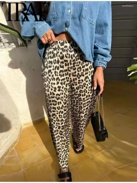 Frauenhose Gal Leopard gedruckt Frauen 2024 Spring Mode lässig Hochelastische Taille Falten Femme in voller Länge Pant Y2K Hosen in voller Länge