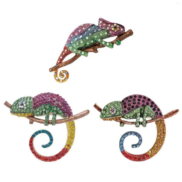 Broches de strass da moda Chameleon para mulheres coleta unissex de 3 Lizard Office Party Broche Pin Ano Gifts