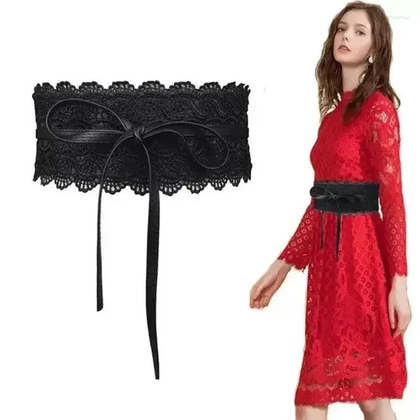 Gürtel Frauen Feste Farbe Mode Hochzeitskleid Taillenband Accessoires Schwarz weiß breite Korsett -Spitzengürtel Frauen Selbstkrawatte Bund am Bund