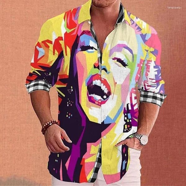 Camisas casuais masculinas 2024 camisa de moda com lapela graffiti pintura de tinta FLORE Butterfly Outdoor Retro de alta qualidade Material superior